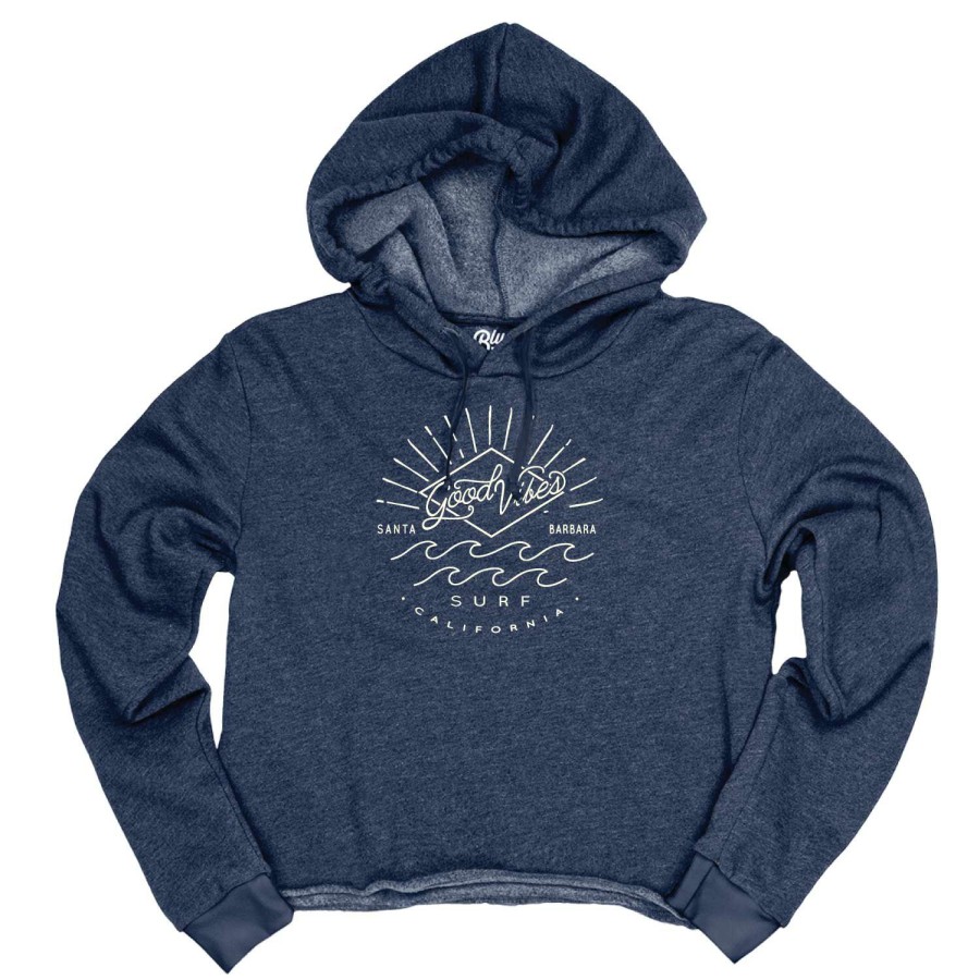 Women * | Essenced Wave Santa Barbara Crop Hooded Sweatshirt Online Sales Navy