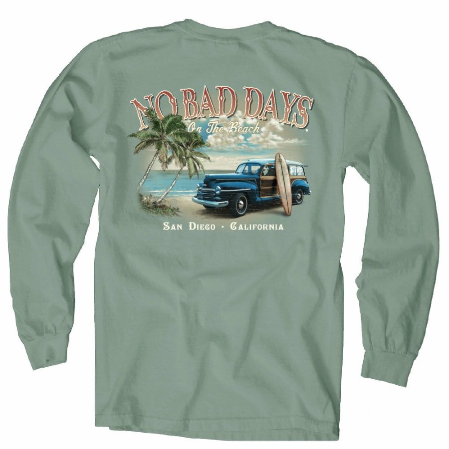 Men * | No Bad Days Diversion San Diego Long Sleeve T-Shirt Hot Sale Sage