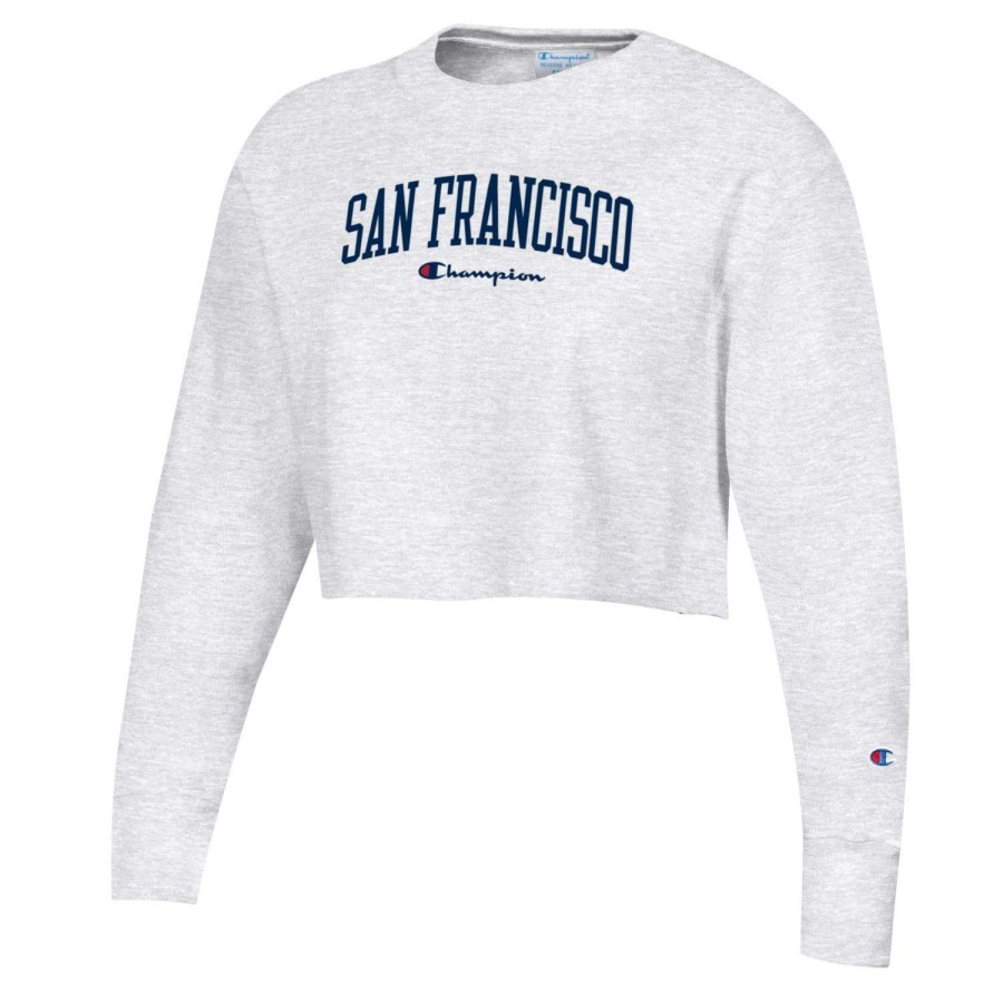 Women * | Champion San Francisco Crop Crewneck Sweatshirt Bargain Sale Silver Grey