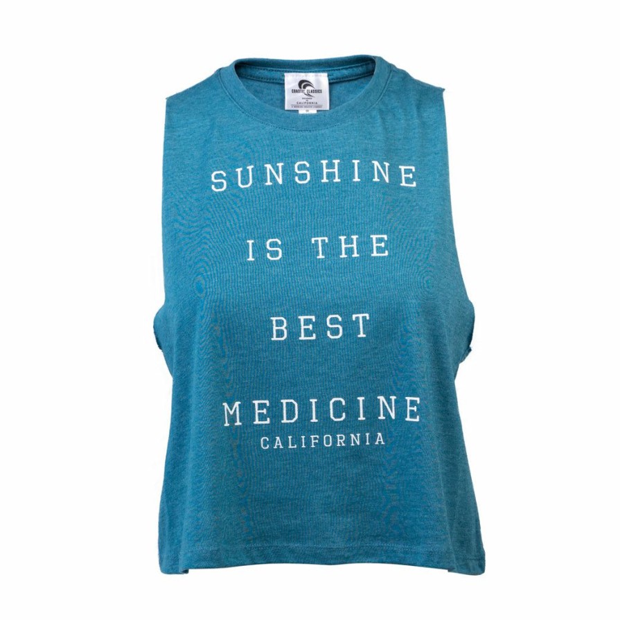 Women * | Sunshine California Crop Tank Top New Threads Heather Teal