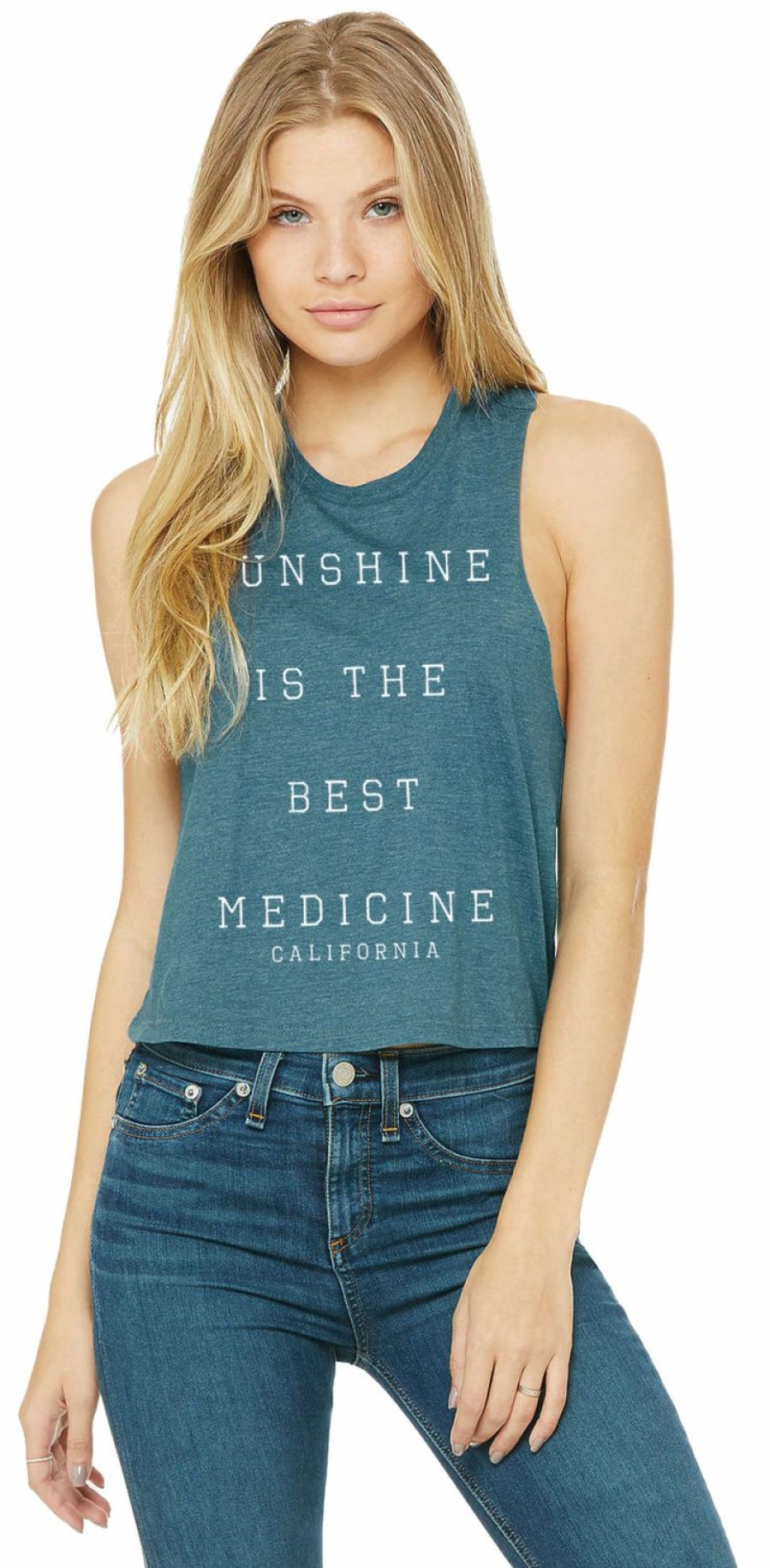 Women * | Sunshine California Crop Tank Top New Threads Heather Teal