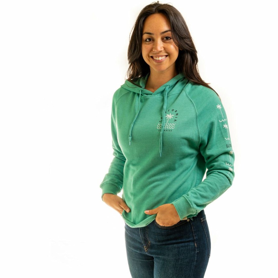 Women * | Wind Line Wave California Hooded Sweatshirt Cheap Online Lagoon