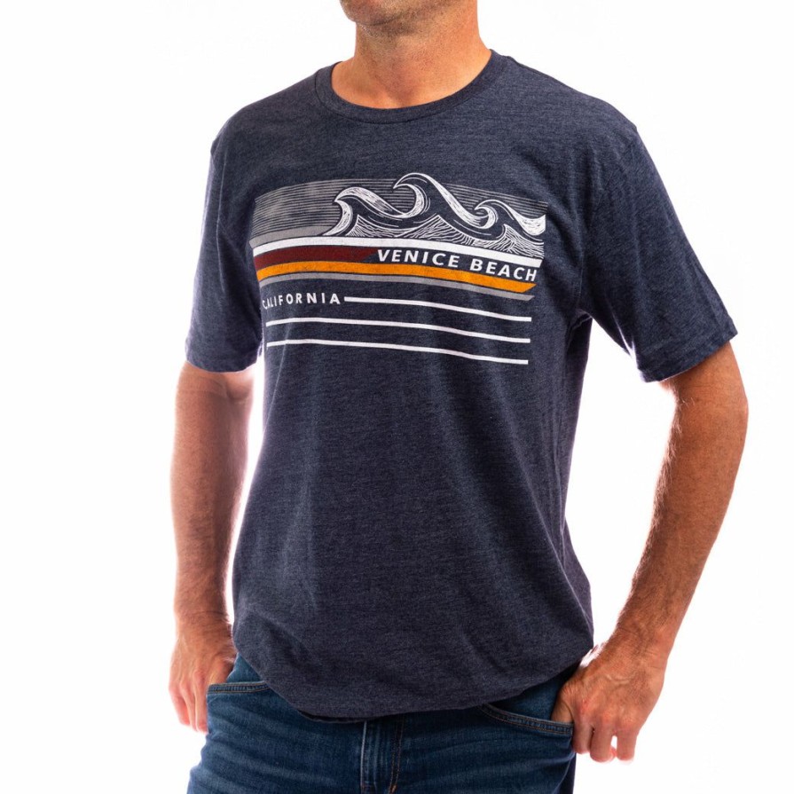 Men * | Carlesgood Wave Venice Beach T-Shirt Official Navy