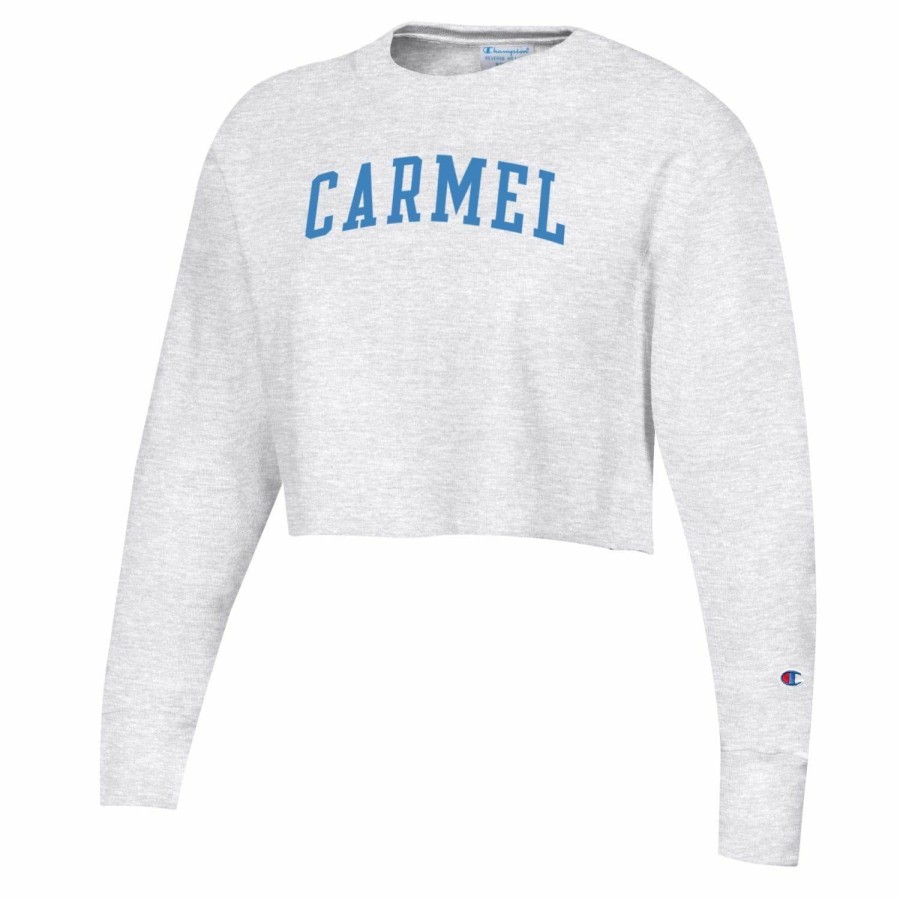 Women * | Champion Carmel Boyfriend Crop Crewneck Sweatshirt Sale Silver Grey