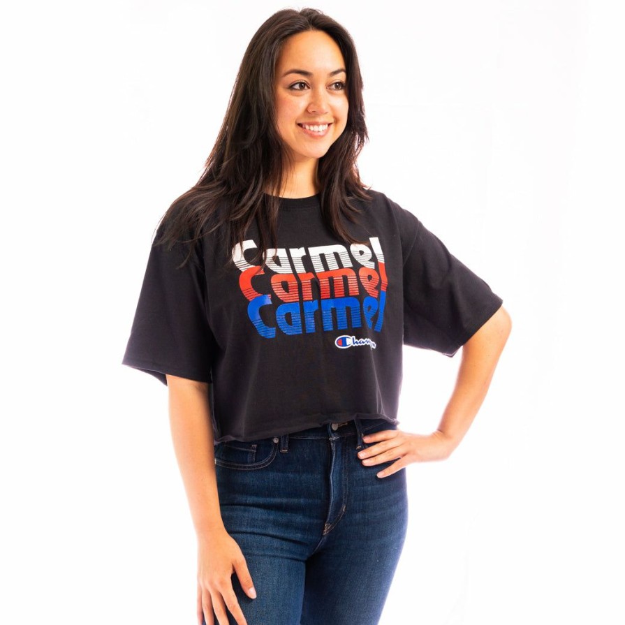 Women * | Champion Three Line Carmel Crop T-Shirt Online Sales Black