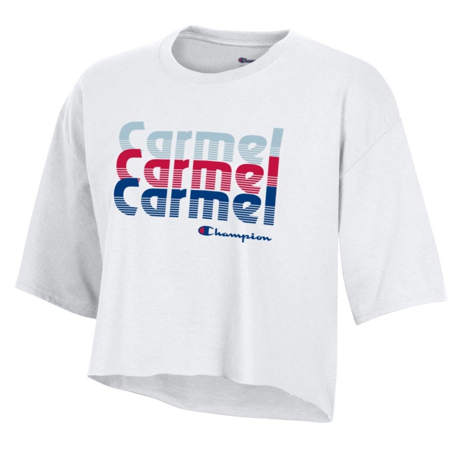 Women * | Champion Three Line Carmel Crop T-Shirt Good Quality White