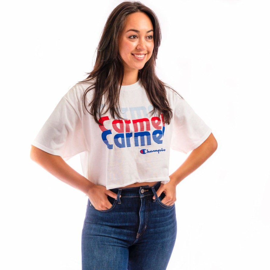 Women * | Champion Three Line Carmel Crop T-Shirt Good Quality White