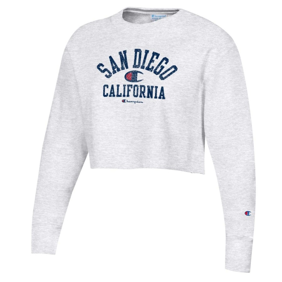 Women * | Champion San Diego Crop Crewneck Sweatshirt New Threads Silver Grey