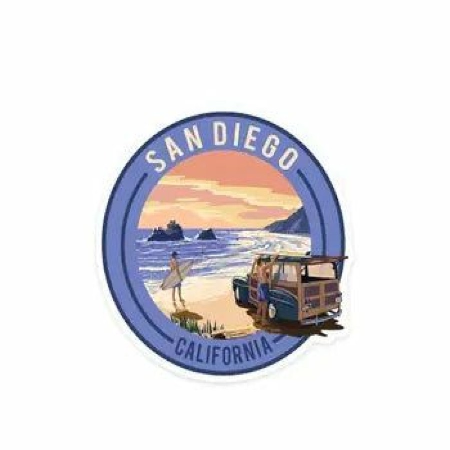 Accessories * | San Diego Beach Woody Sticker Top Selling