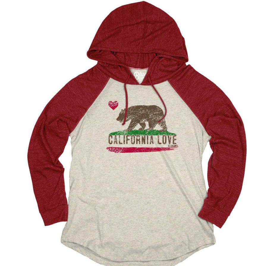 Women * | Cali On My Mind Carmel Lightweight Hooded Sweatshirt Reliable Quality Oatmeal/Red