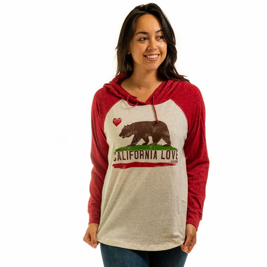 Women * | Cali On My Mind Carmel Lightweight Hooded Sweatshirt Reliable Quality Oatmeal/Red