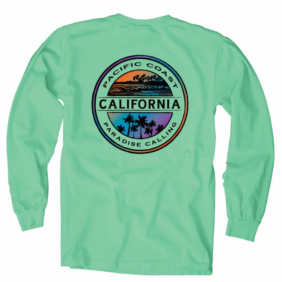 Men * | Geo Seal Palms California Long Sleeve T-Shirt Best Choice Seafoam