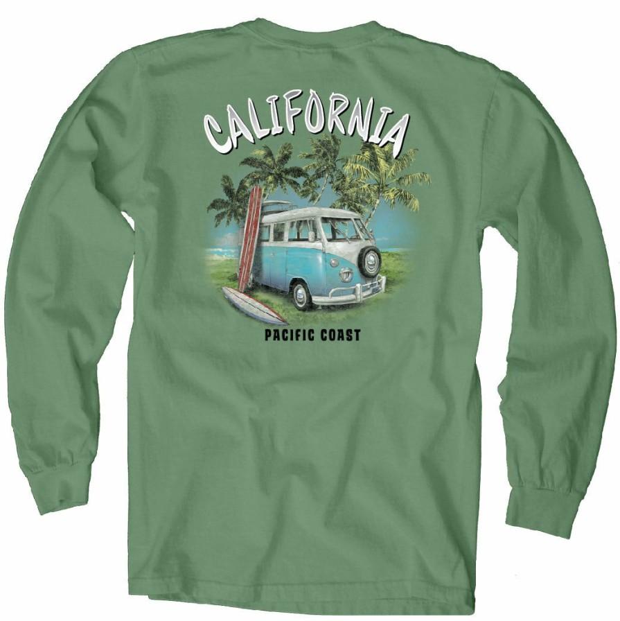 Men * | Detour Surf Bus California Long Sleeve T-Shirt Hot Sale Dorm Green