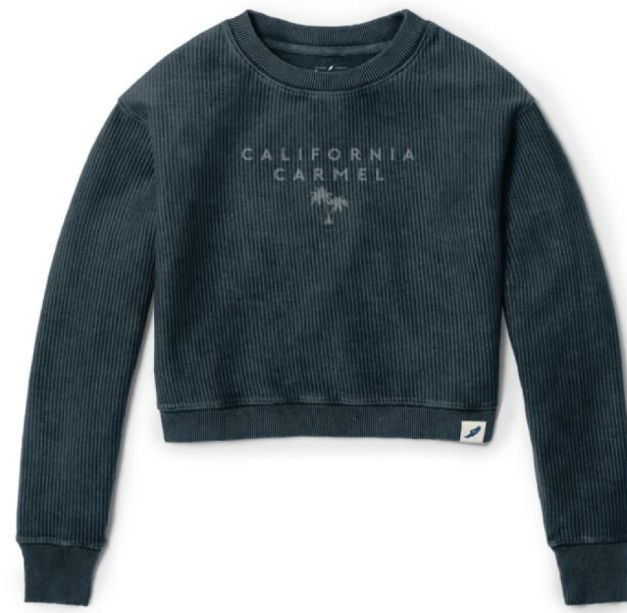 Women * | Womens Crop Ribbed Carmel Crewneck Sweatshirt Sale Online Denim