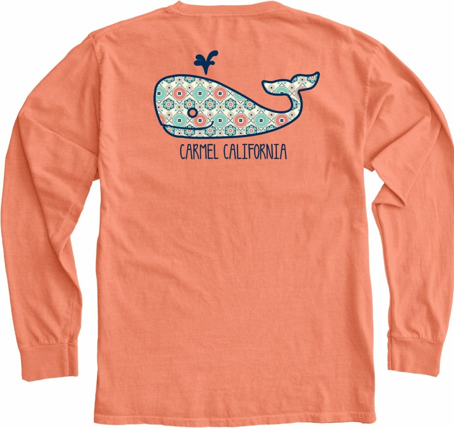 Men * | Wish List Whale Carmel Long Sleeve T-Shirt Wholesale Neon Coral