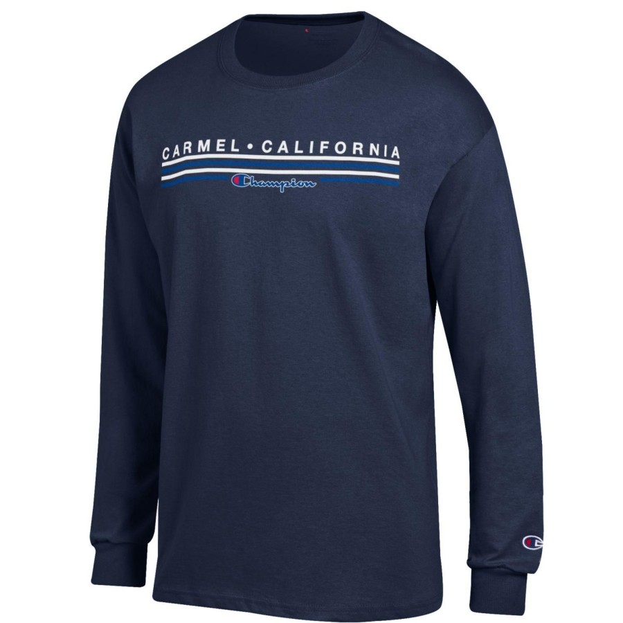 Men * | Champion Carmel Striped Long Sleeve T-Shirt Best-Selling Navy